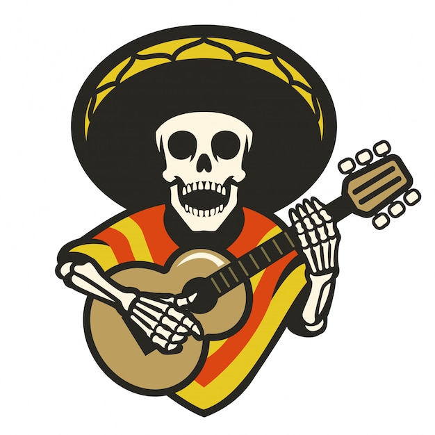 Premium Vector | Skull wearing sombrero playing guitar