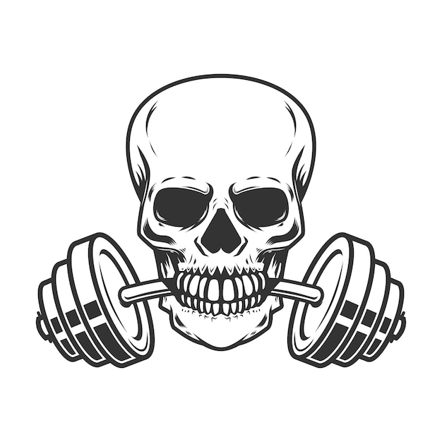 Premium Vector | Skull with barbell in teeth.