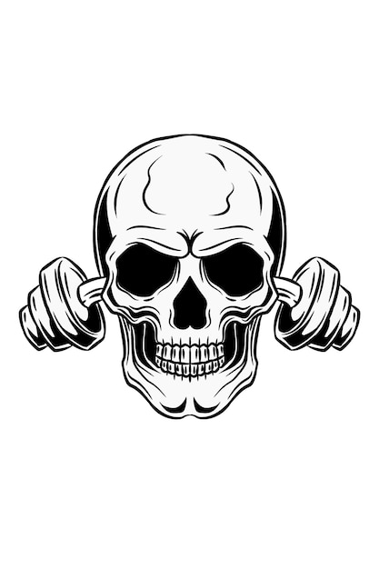 Premium Vector | Skull with barbell vector illustration