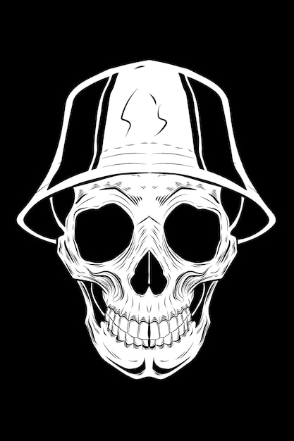 Premium Vector | Skull with bucket hat vector illustration