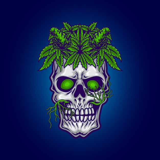 Premium Vector | Skull with cannabis leaf illustration