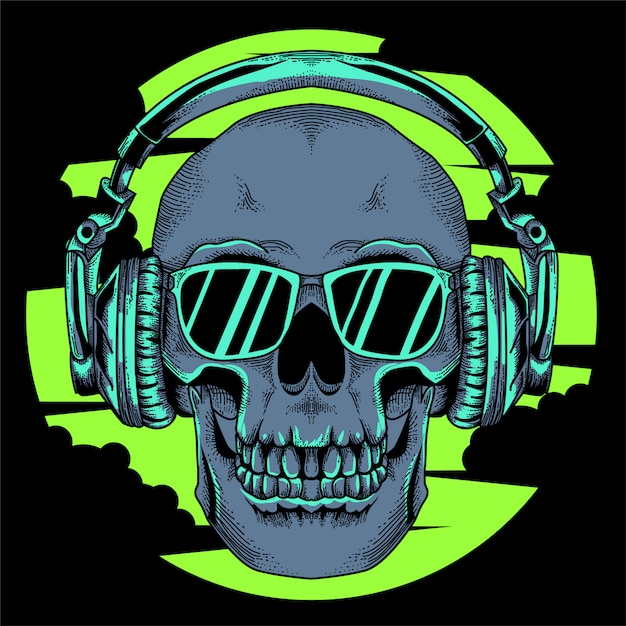 Premium Vector | Skull with glasses and headset illustration