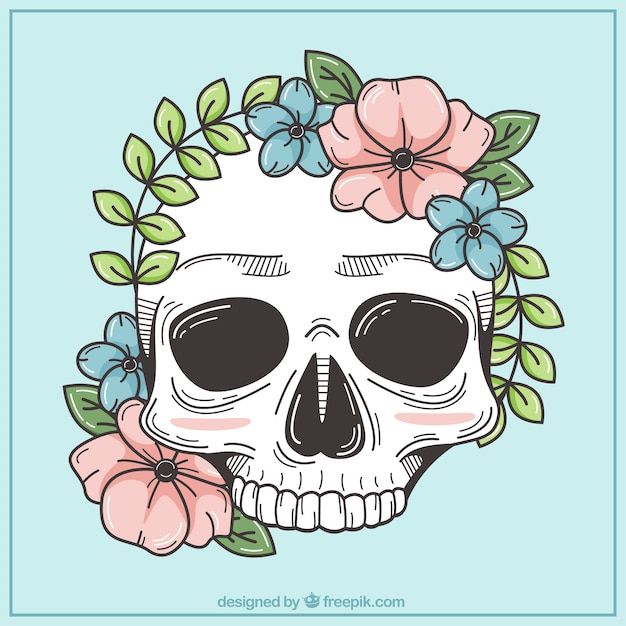 Skull with hand drawn flowers Vector | Free Download