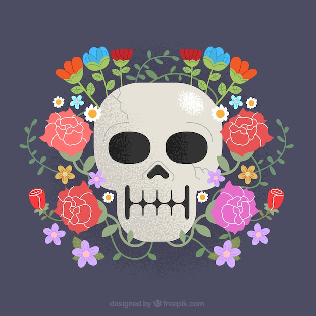 Free Vector | Skull with hand drawn flowers