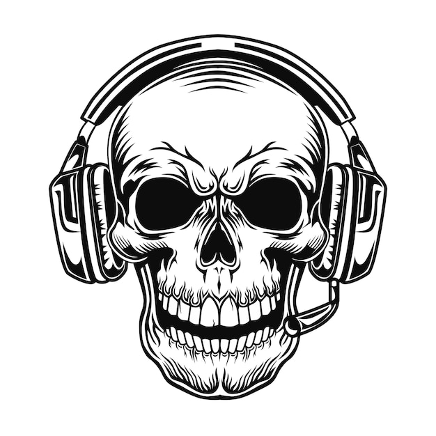 Free Vector | Skull with headset vector illustration. head of character ...