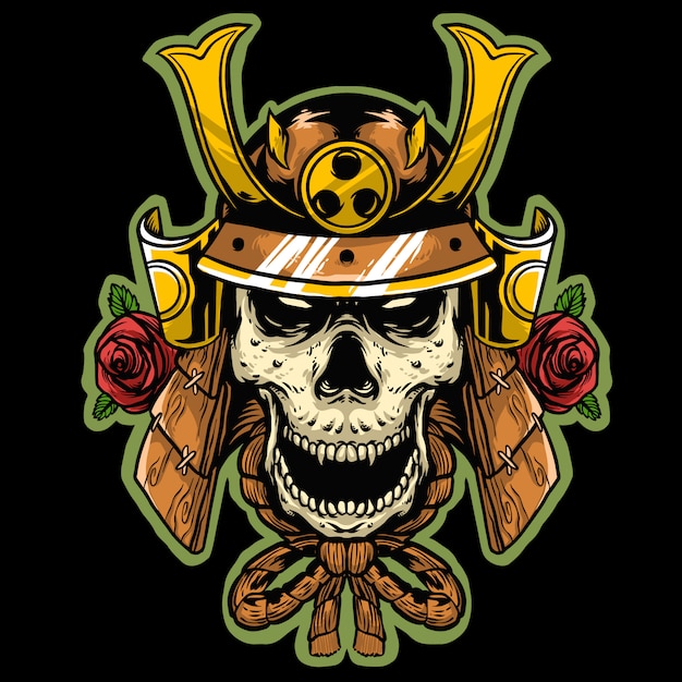 Premium Vector | Skull with japanese traditional helmet army and rose ...