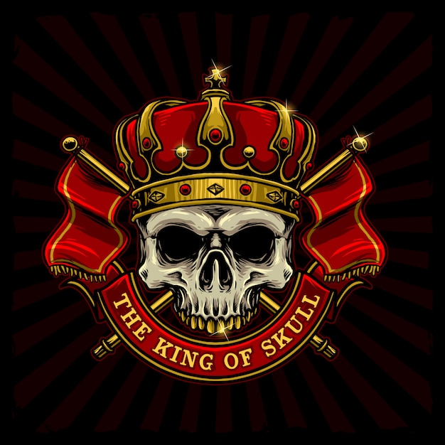 Download Skull with king crown and kingdom flag logo | Premium Vector