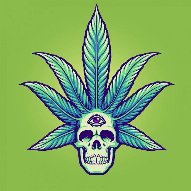 Premium Vector | Skull with marijuana hair