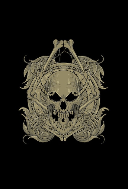 Premium Vector | Skull with ornament artwork illustration