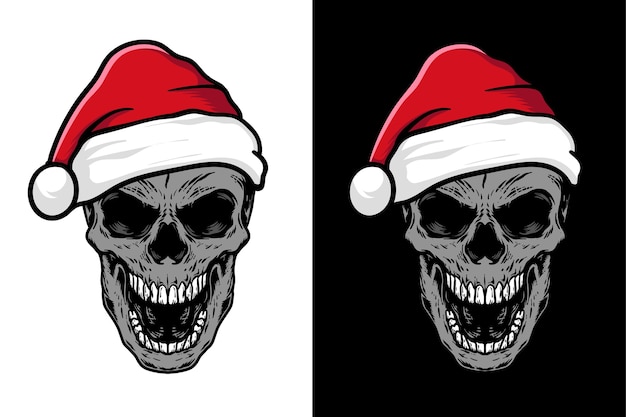 Premium Vector | Skull with santa hat illustration set