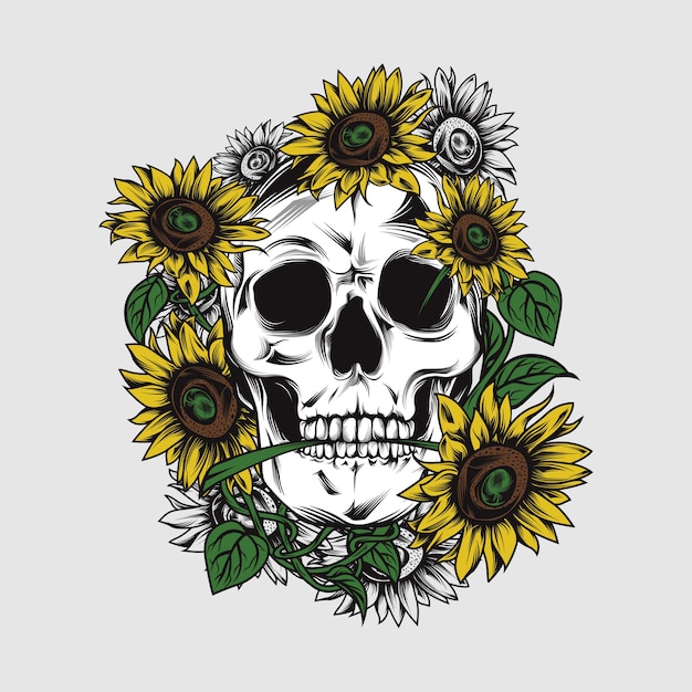 Download Skull with sunflower Vector | Premium Download