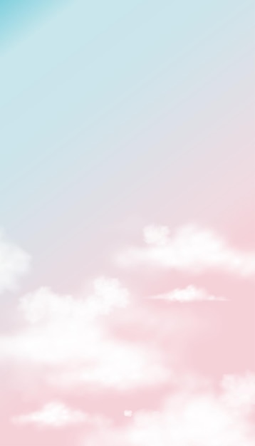 ピンクとブルーのパステルカラーの空と白いふわふわの雲 プレミアムベクター