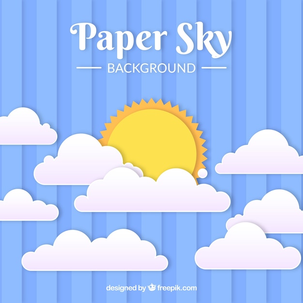 Sky with clouds and sun background in paper
texture