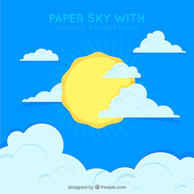 Sky with clouds and sun background in paper
texture