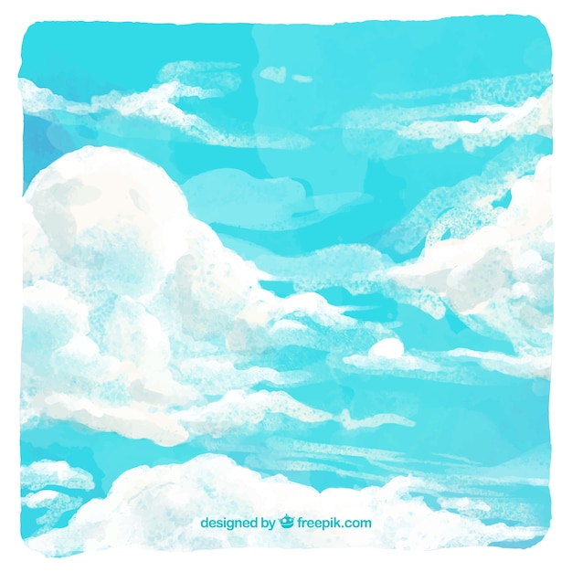 Sky with clouds background in watercolor
style