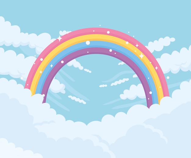 Premium Vector | Sky with clouds and bright rainbow