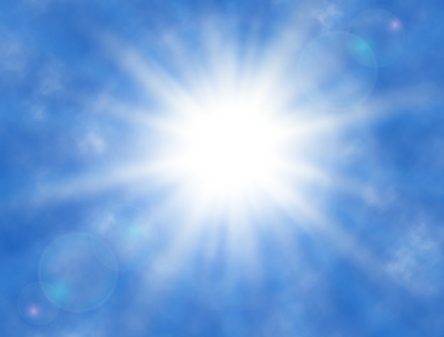 空 雲 輝く太陽 太陽光線 日当たりの良い背景 夏 プレミアムベクター
