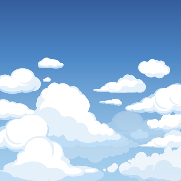 ふわふわの雲と空 Cloudscape曇り漫画イラストのきれいな青いパノラマ プレミアムベクター