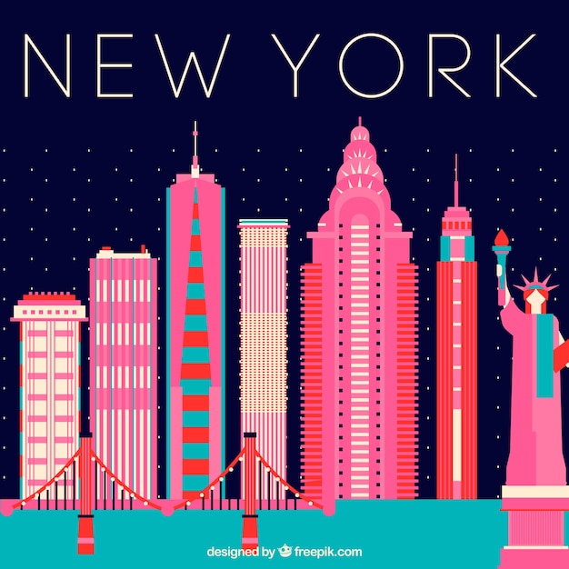 Free Vector | Skyline of new york with pink buildings