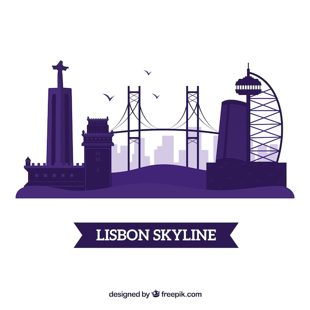 Free Vector | Skyline silhouette of lisbon city