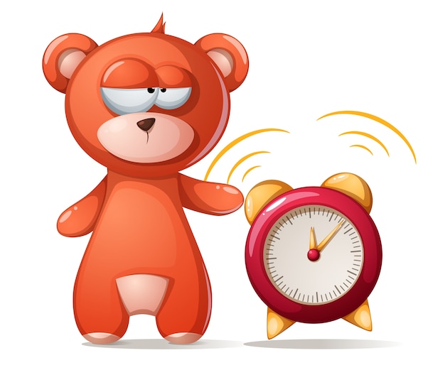 プレミアムベクター 眠るクマのイラスト 面白い かわいい目覚まし時計