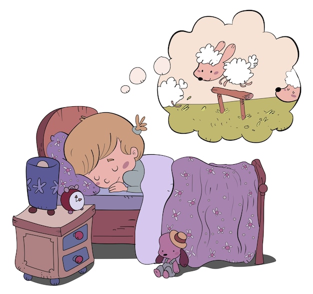 Premium Vector | Sleeping girl dreaming about sheep