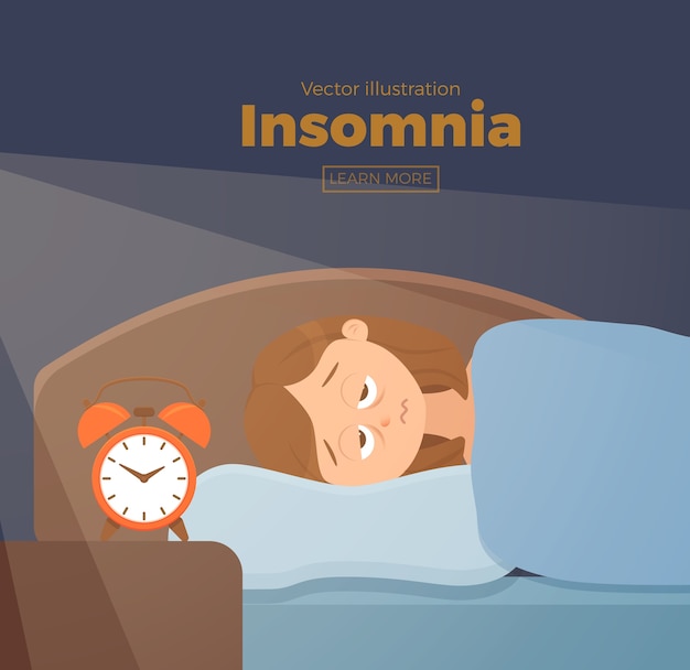 Premium Vector Sleepless Woman Face Cartoon Character Suffers From Insomnia Girl With Open Eyes In Darkness Night Lying On Bed Concept Sad Female Awake Tired With Can T Dream Problem Illustration