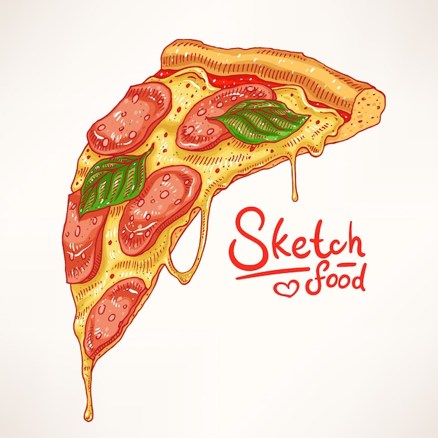 Premium Vector A Slice Of Hand Drawn Appetizing Pepperoni Pizza