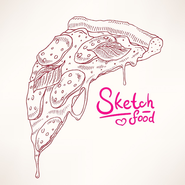 Premium Vector A Slice Of Sketch Appetizing Pepperoni Pizza