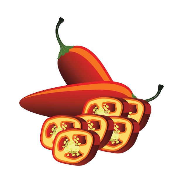 Slices of raw green jalapeno pepper. vector illustration Free Vector