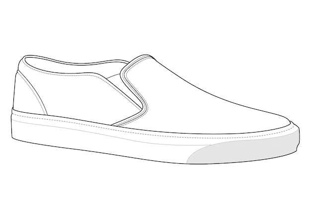 Slip-on shoes fashion flat technical drawing template | Premium Vector
