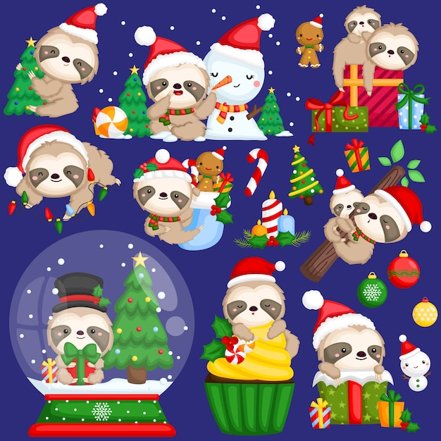 Download Sloth christmas vector set | Premium Vector