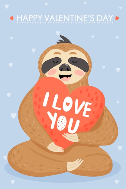 Premium Vector | Sloth in love. valentine's day card