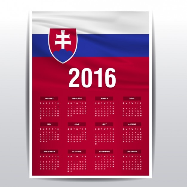 Free Vector Slovakia calendar of 2016