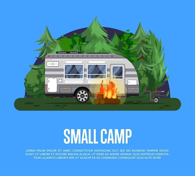 Small camp flyer with travel trailer Premium Vector