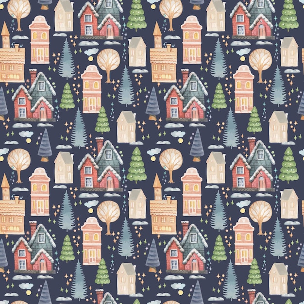 Premium Vector | Small houses christmas village holidays new year ...