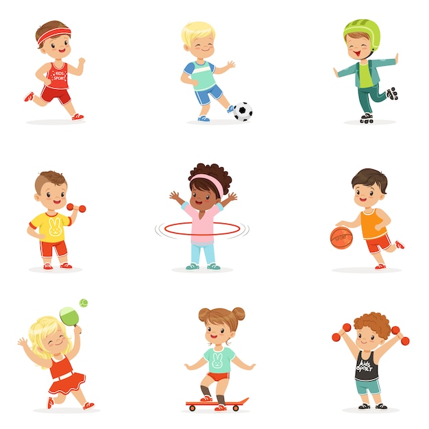 Premium Vector | Small kids playing sportive games and enjoying ...