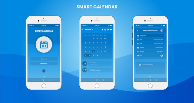 Smart calendar app ui/ux design Premium Vector