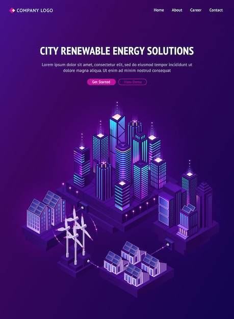 Free Vector | Smart city renewable energy solutions web banner