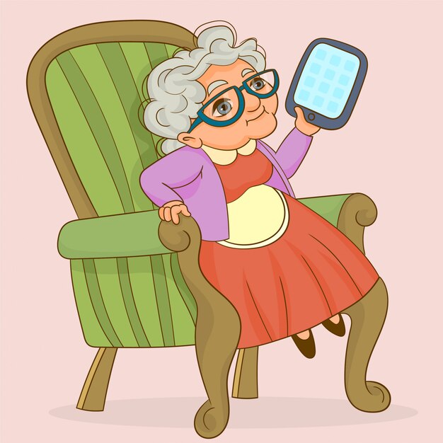 Download A smart grandma using a tablet | Premium Vector