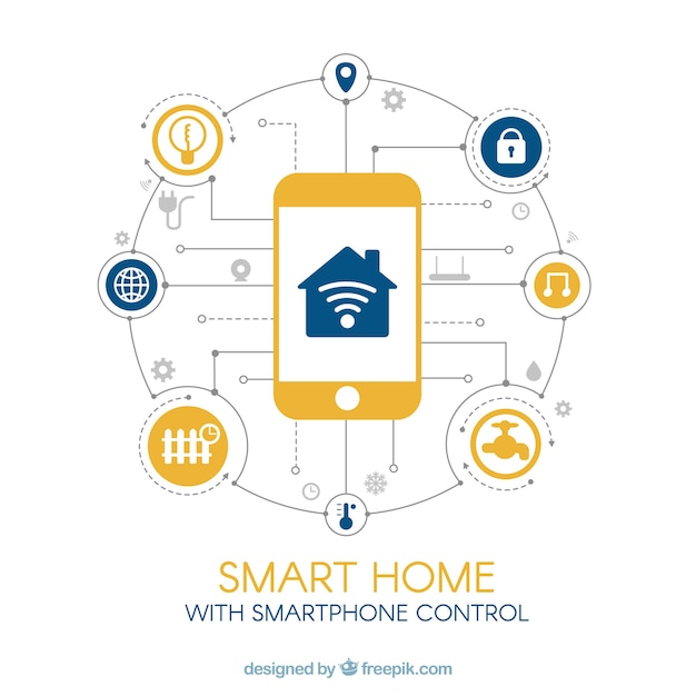 Smart home background with smartphone control Free Vector