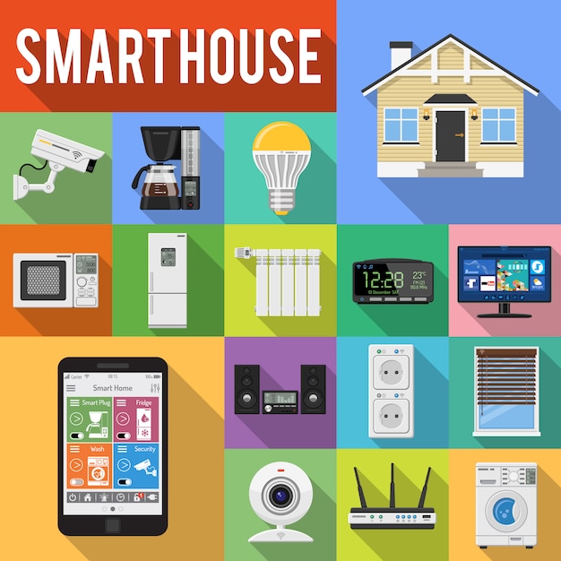 Smart House And Internet Of Things Flat Icons Set Premium Vector