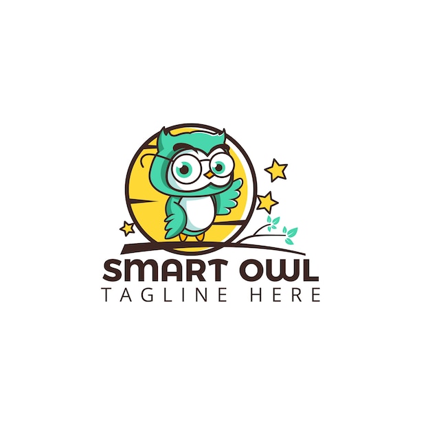 Premium Vector | Smart owl logo template cute character on the tree ...