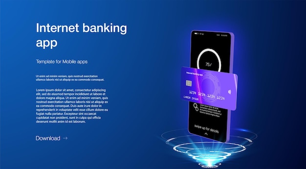スマートフォンの画面にクレジットカードまたはデビットカードの支払いアプリケーションを備えたスマートウォレットのコンセプト インターネットバンキングアプリ Nfc技術による携帯電話決済 高水準の決済セキュリティ 電子マネー画面 プレミアムベクター