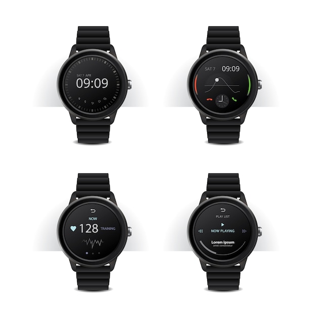 Smart watch with digital display set illustration Premium Vector
