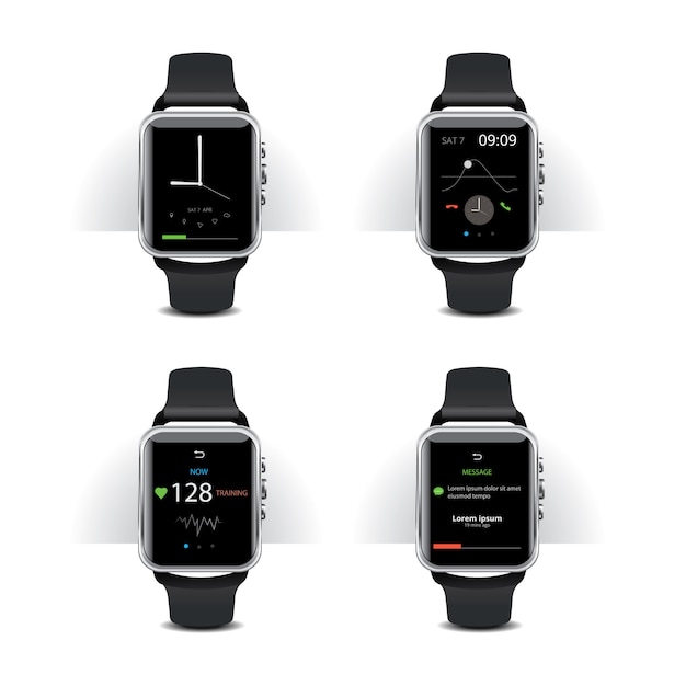 Smart watch with digital display set Premium Vector