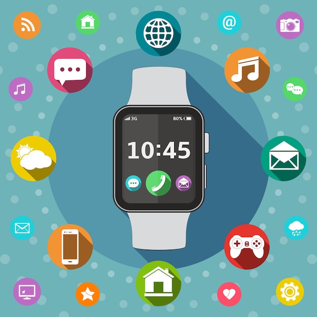 Premium Vector | Smart watch with icons flat design illustration