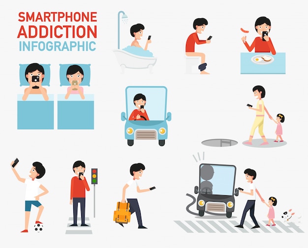 Smartphone Addiction Infographic Vector Vector Premium Download