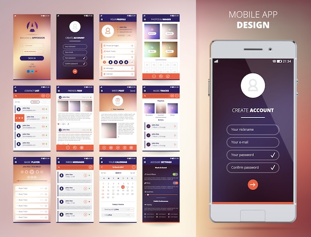 Download Free Vector | Smartphone application design templates set flat isolated vector illustration