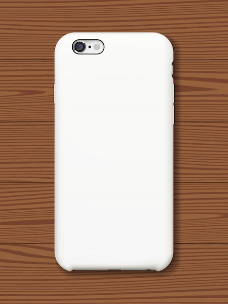 Download Smartphone back cover mock up on wooden background. | Premium Vector